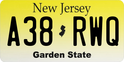 NJ license plate A38RWQ