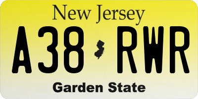 NJ license plate A38RWR