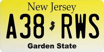 NJ license plate A38RWS