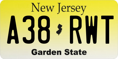 NJ license plate A38RWT