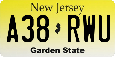 NJ license plate A38RWU