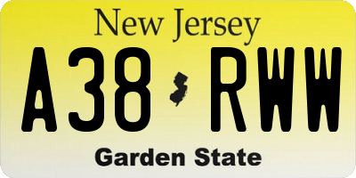 NJ license plate A38RWW