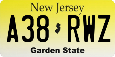 NJ license plate A38RWZ