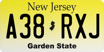 NJ license plate A38RXJ