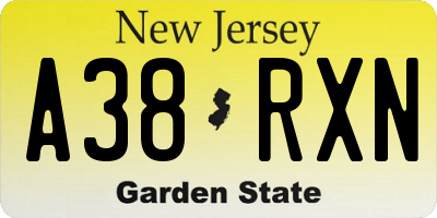 NJ license plate A38RXN