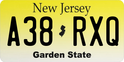 NJ license plate A38RXQ