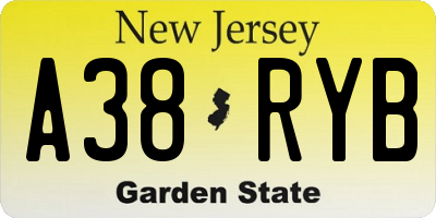 NJ license plate A38RYB