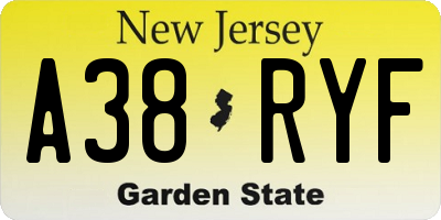 NJ license plate A38RYF
