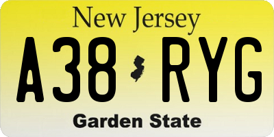 NJ license plate A38RYG