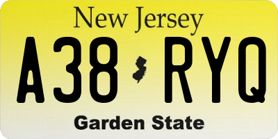 NJ license plate A38RYQ