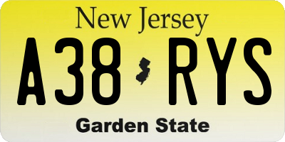 NJ license plate A38RYS