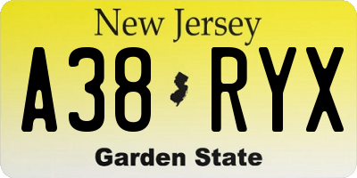 NJ license plate A38RYX