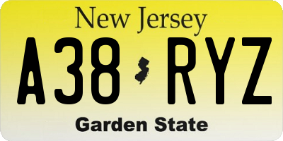 NJ license plate A38RYZ