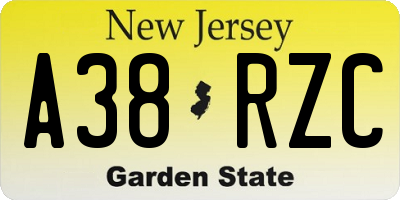 NJ license plate A38RZC