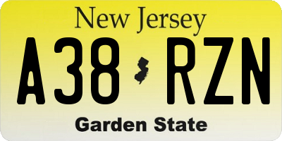 NJ license plate A38RZN