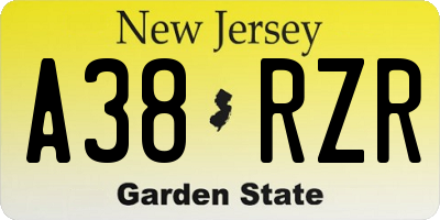 NJ license plate A38RZR