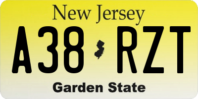 NJ license plate A38RZT