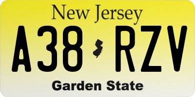 NJ license plate A38RZV
