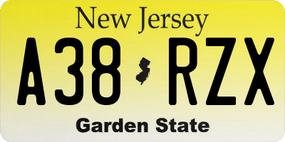 NJ license plate A38RZX