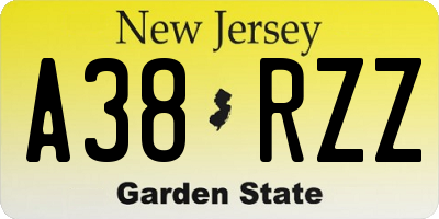 NJ license plate A38RZZ