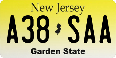 NJ license plate A38SAA