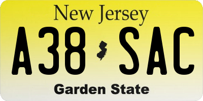 NJ license plate A38SAC