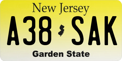NJ license plate A38SAK