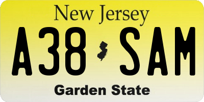 NJ license plate A38SAM