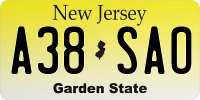 NJ license plate A38SAO