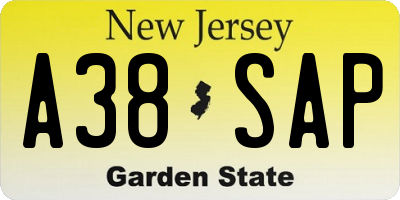 NJ license plate A38SAP