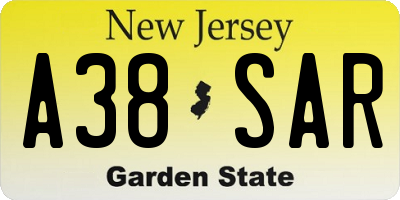 NJ license plate A38SAR