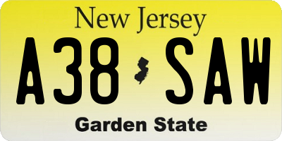 NJ license plate A38SAW