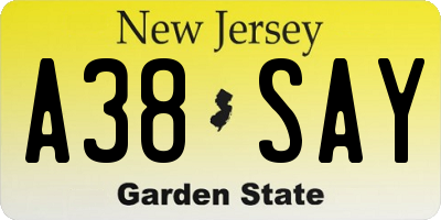 NJ license plate A38SAY