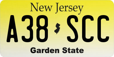 NJ license plate A38SCC