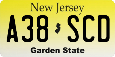 NJ license plate A38SCD