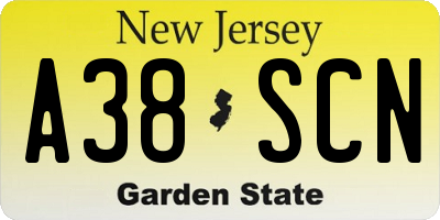 NJ license plate A38SCN
