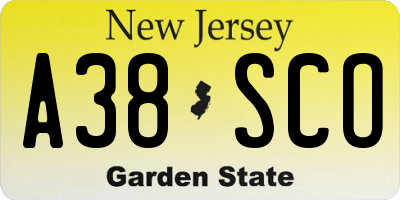 NJ license plate A38SCO