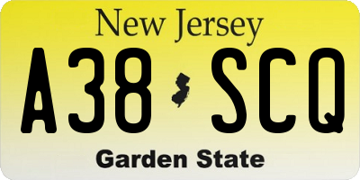 NJ license plate A38SCQ