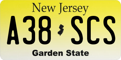 NJ license plate A38SCS