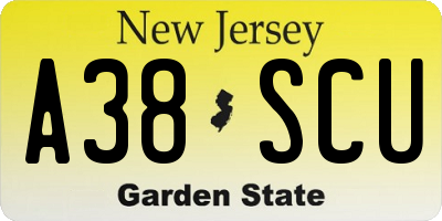 NJ license plate A38SCU