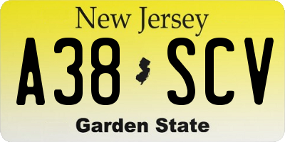 NJ license plate A38SCV