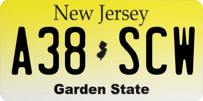 NJ license plate A38SCW