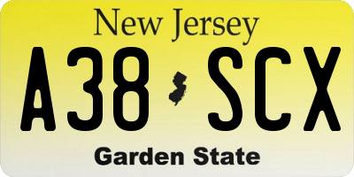 NJ license plate A38SCX