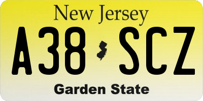 NJ license plate A38SCZ