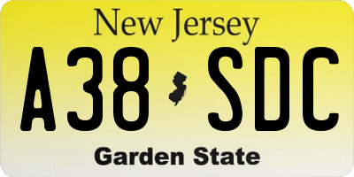 NJ license plate A38SDC