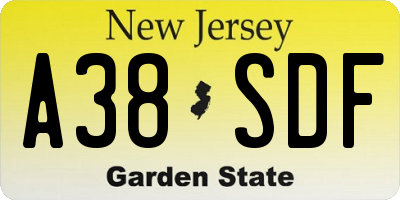 NJ license plate A38SDF