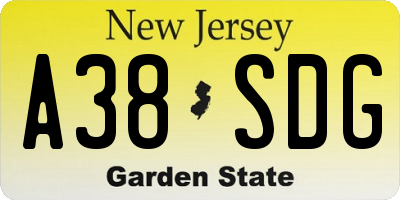 NJ license plate A38SDG