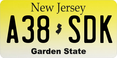 NJ license plate A38SDK