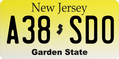 NJ license plate A38SDO