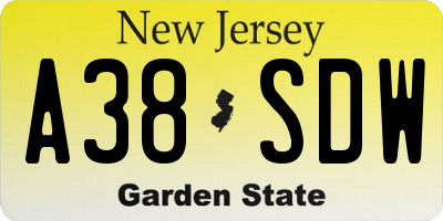 NJ license plate A38SDW